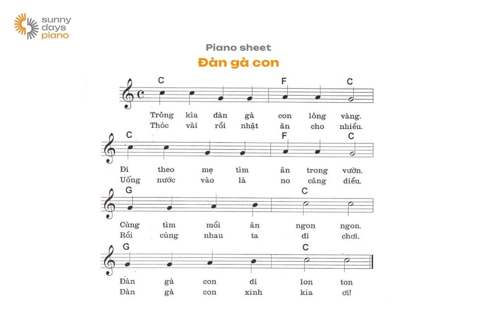 Piano Sheet Đàn Gà Con - bản nhạc piano cho người mới học được ưa chuộng