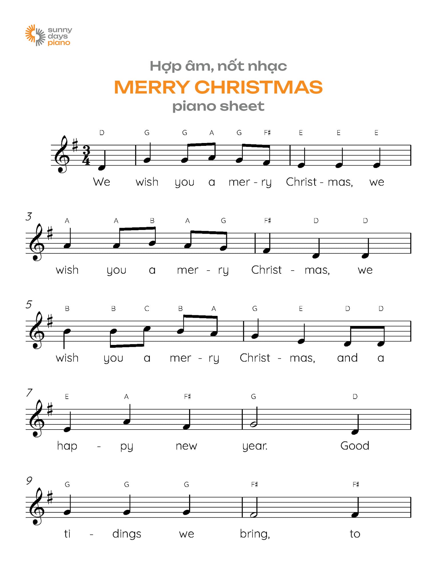 Chi tiết hợp âm, nốt nhạc Merry Christmas Piano sheet