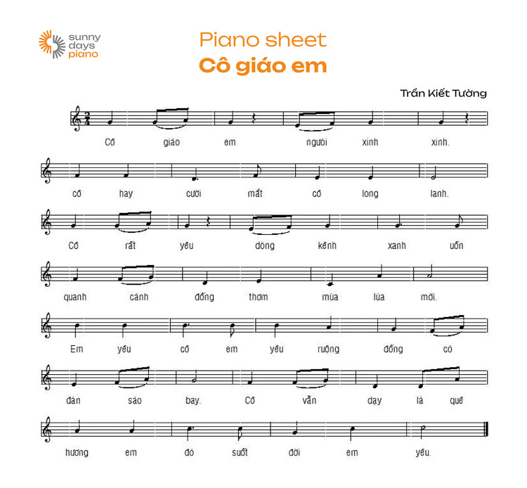 Sheet nhạc Cô giáo em Piano sheet: chi tiết nốt nhạc, hợp âm