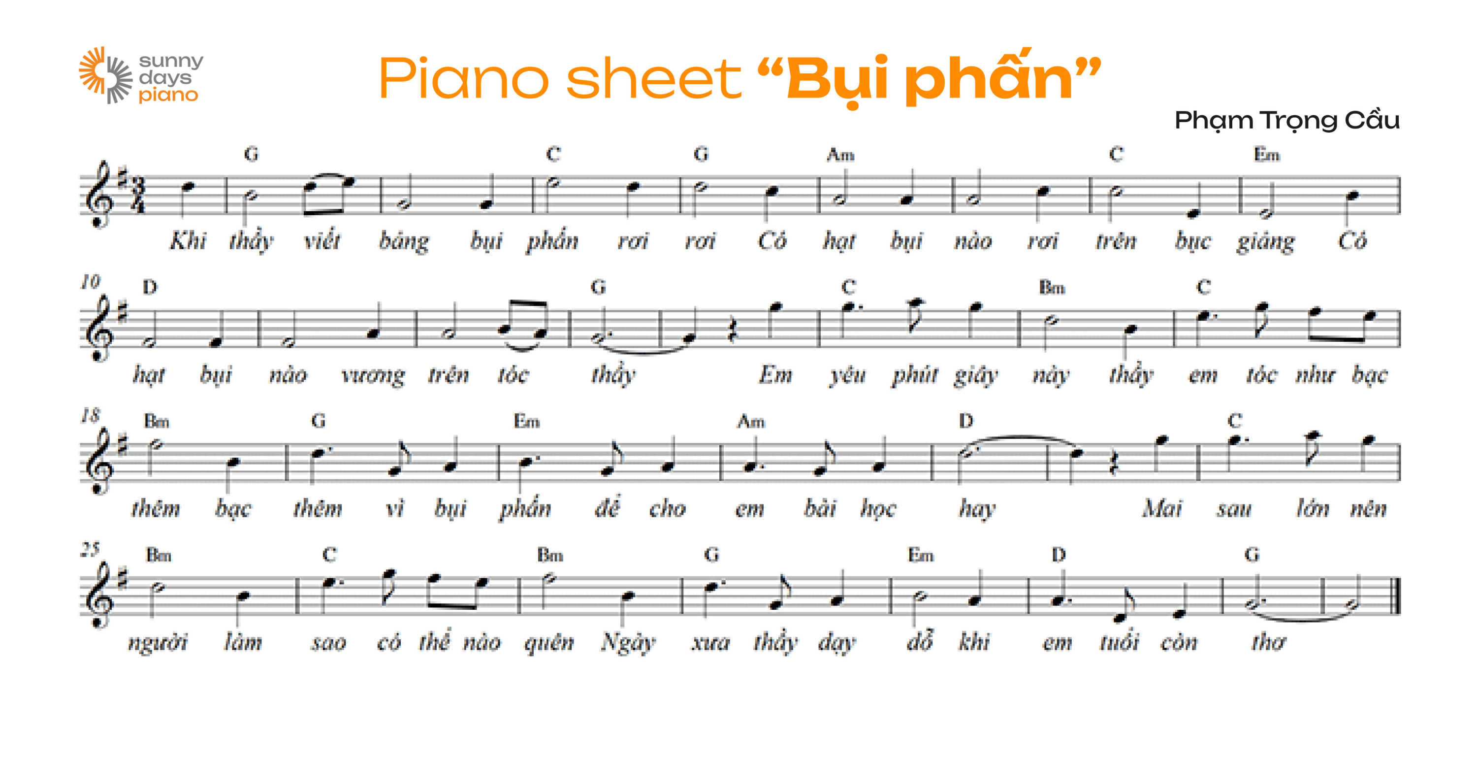 Chi tiết hợp âm, nốt nhạc và cách đánh piano sheet "Bụi phấn"