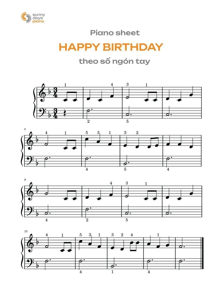 Nốt nhạc, hợp âm piano sheet Happy New Year theo số