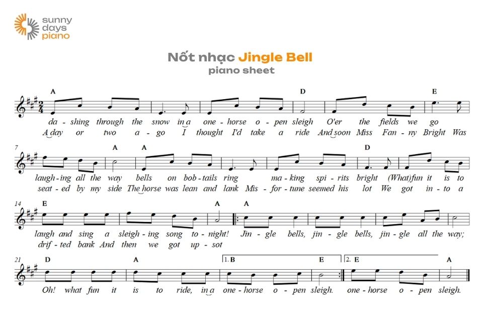 Nốt nhạc Jingle Bell Piano sheet đơn giản cho người mới