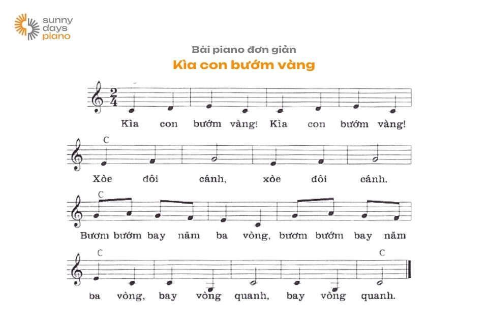 Bài piano đơn giản cho bé luyện đàn Piano - Kìa con bướm vàng piano sheet