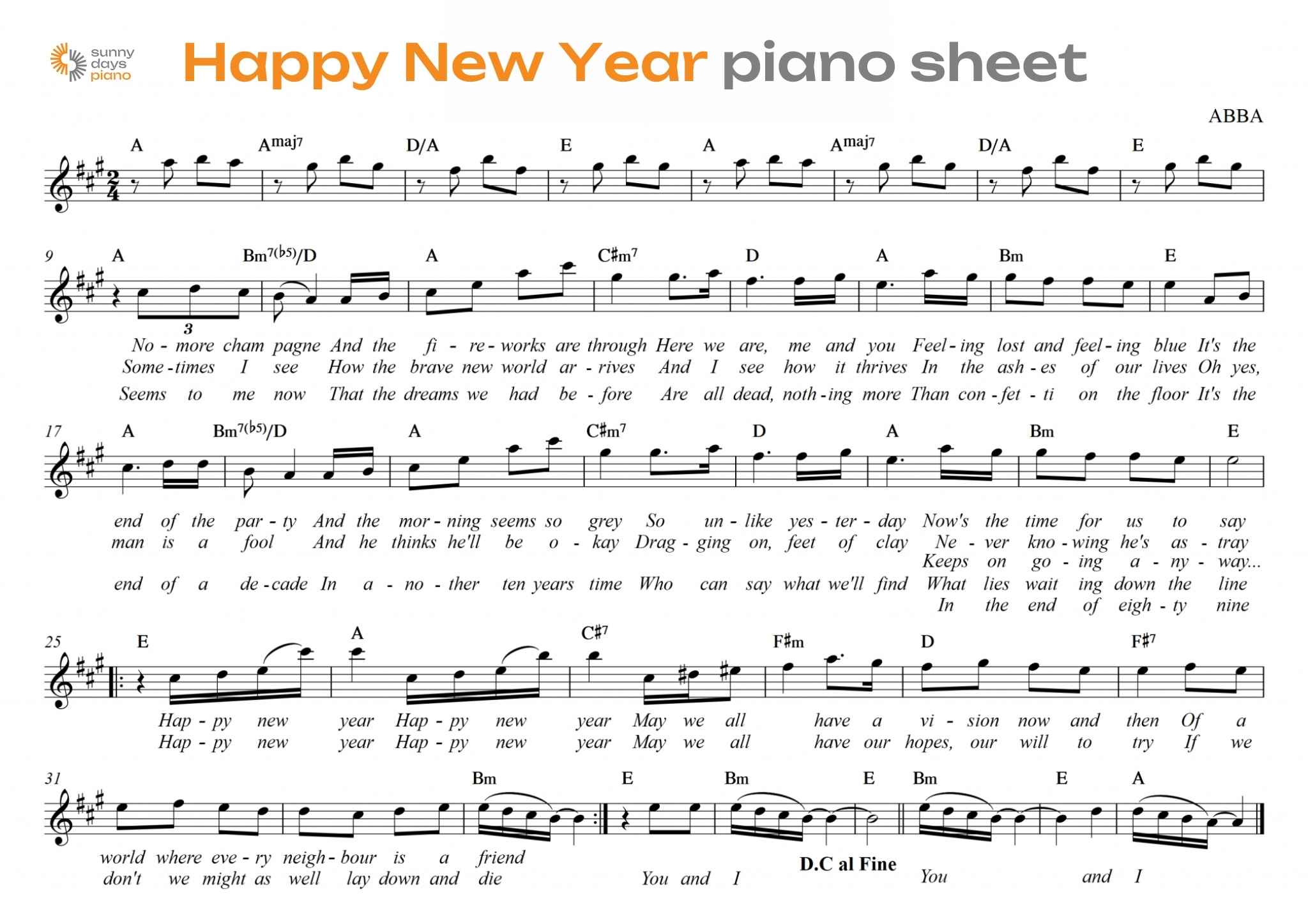 Piano sheet nhạc xuân “Happy New Year” sẽ tạo nên cảm giác phấn khởi cho người nghe