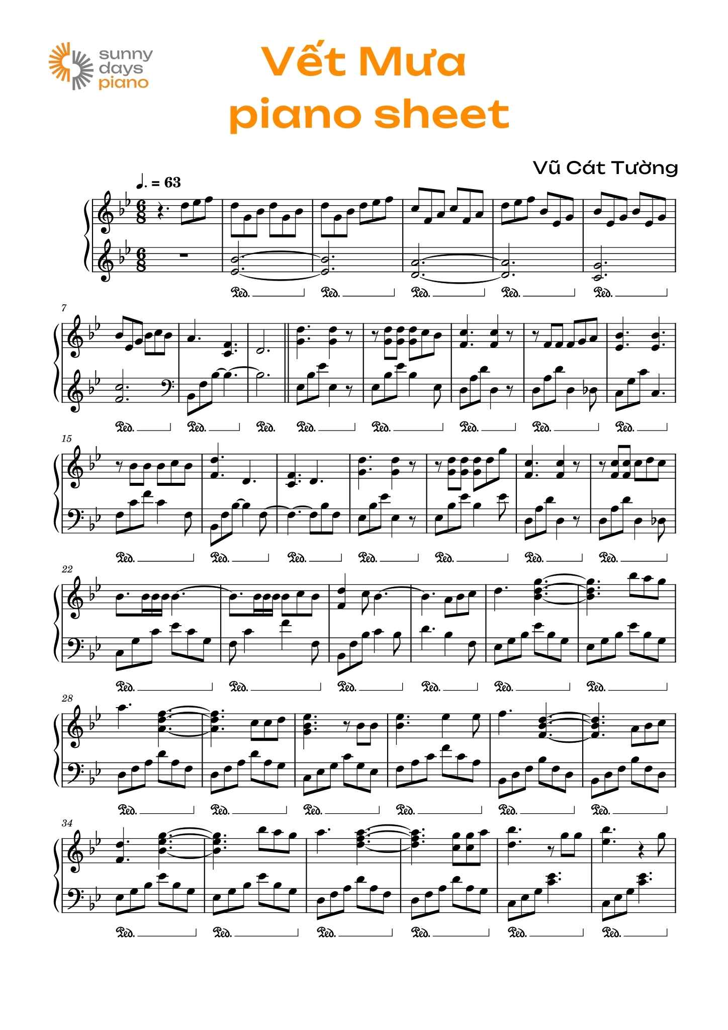 Vết Mưa piano sheet và hợp âm chi tiết