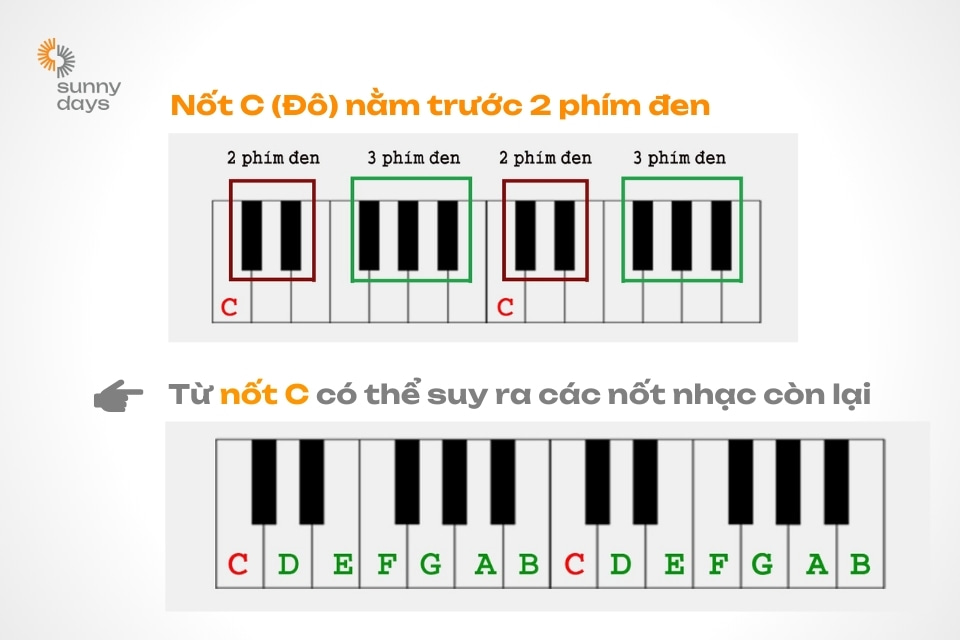 Cách phân biệt vị trí nốt nhạc trên đàn piano